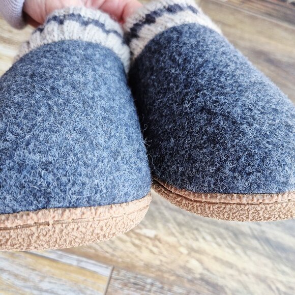 NWoB MUK LUKS Faux-Felted Wool Faux-Fur Lining Slippers Blue Beige Knit Cuff - Picture 8 of 12